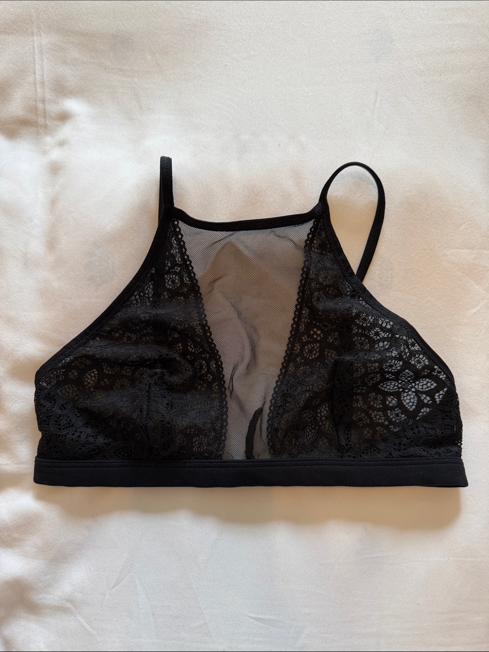 Victoria's Secret Black Lace High-Neck Bralette with Sheer Mesh